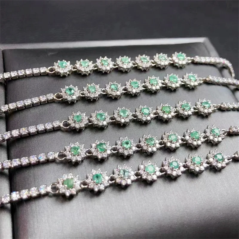 

S925 Natural Emerald Bracelet Fashion Healing Personalized Men Women Gemstone Jewelry holiday gift 1PCS