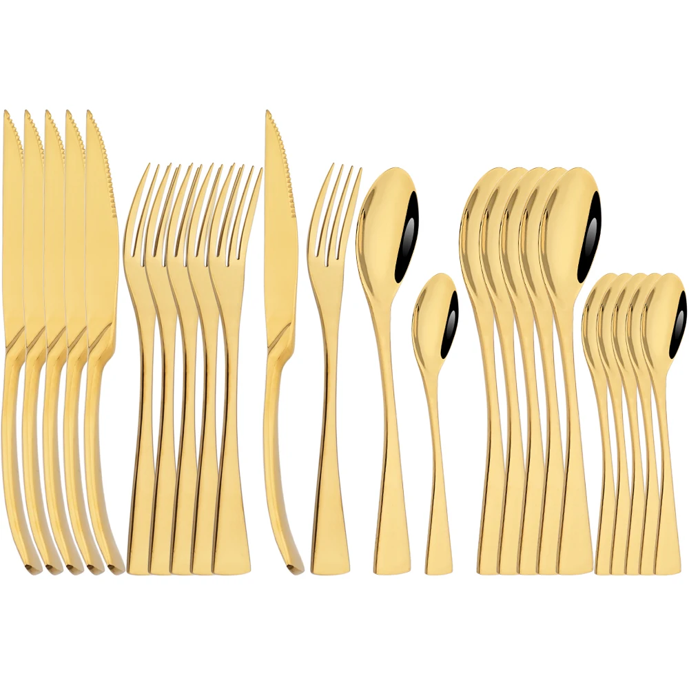 

Drmfiy 18/10 Stainless Steel Tableware 24pcs Gold Dinnerware Set Upscale Complete Kitchen Cutlery Knife Fork Spoon Flatware Set