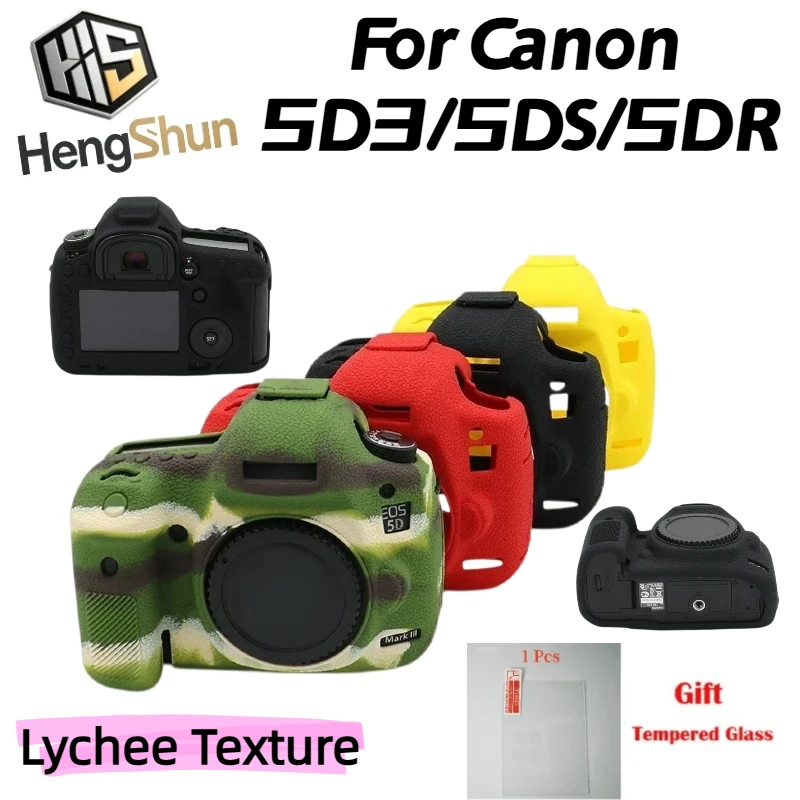 Soft Silicone Protective Shell For Canon 5D Mark III 5D3 5DS 5DR Anti‑Slip Shockproof Camera Skin Case + 1PCS Free Tempered Film