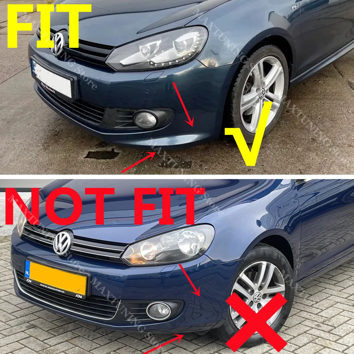 3PCS Car Front Bumper Lip Spoiler for Volkswagen Golf 6 MK6 TSI TDI 2009 2010 2011 2012 2013 Diffuser Body Kit Spoiler Guard