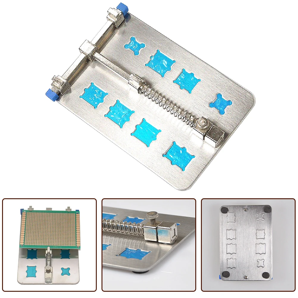 Supporto per circuito stampato supporto per circuito 120x80mm Pad antiscivolo rimozione colla scanalatura piattaforma di saldatura acciaio inossidabile nuovo