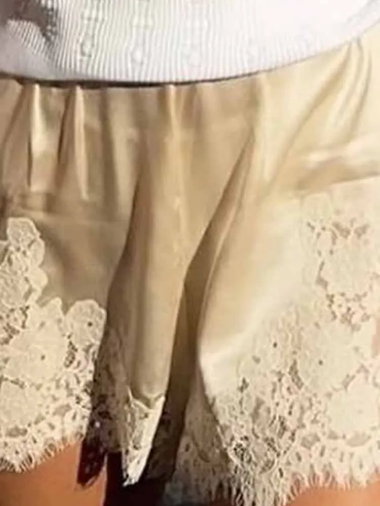 شورت عتيق ذو طبقات أساسية عالية الخصر ‌   سيدة مثير أزياء لينة حريري منامة قيعان قصيرة المرأة الدانتيل خليط الساتان السراويل