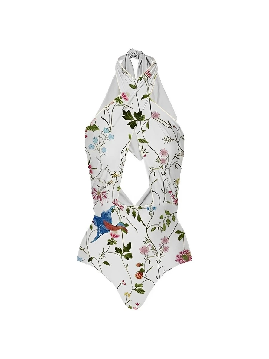 2026 Women Floral Hollow Monokini High Neck Swimsuit One Piece Sexy Swimwear Female Beachwear Bathers Bathing Swimming Swim Suit