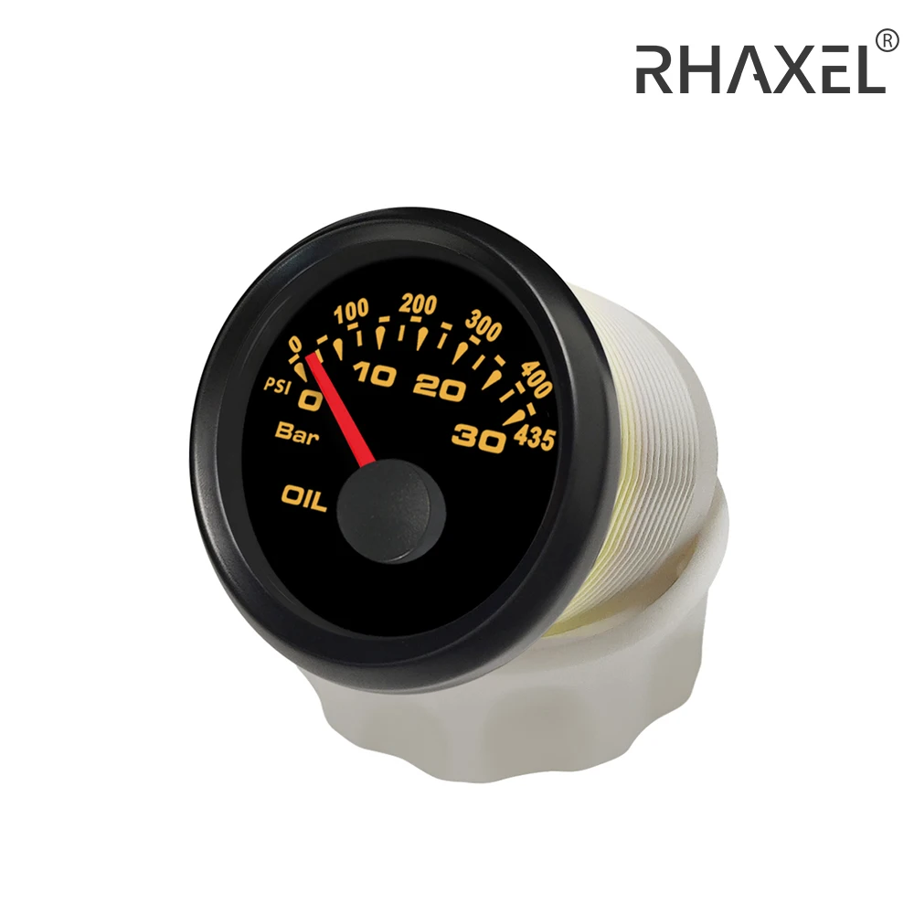 RHAXEL 2'' (52mm) Oil Pressure Gauge 0-30bar 0-435Psi 0-30bar 0-450Psi 0.5-4.5V Signal with 8 Colors Backlights 12V 24Volt