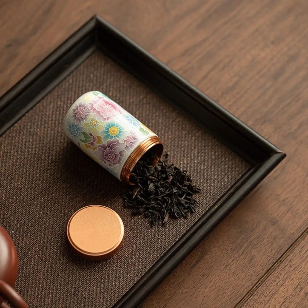 

Ceramic Flower Enamel Tea Canister Chinese Style Mini Empty Tea Tin Can Moisture-proof Portable Tea Packaging Box