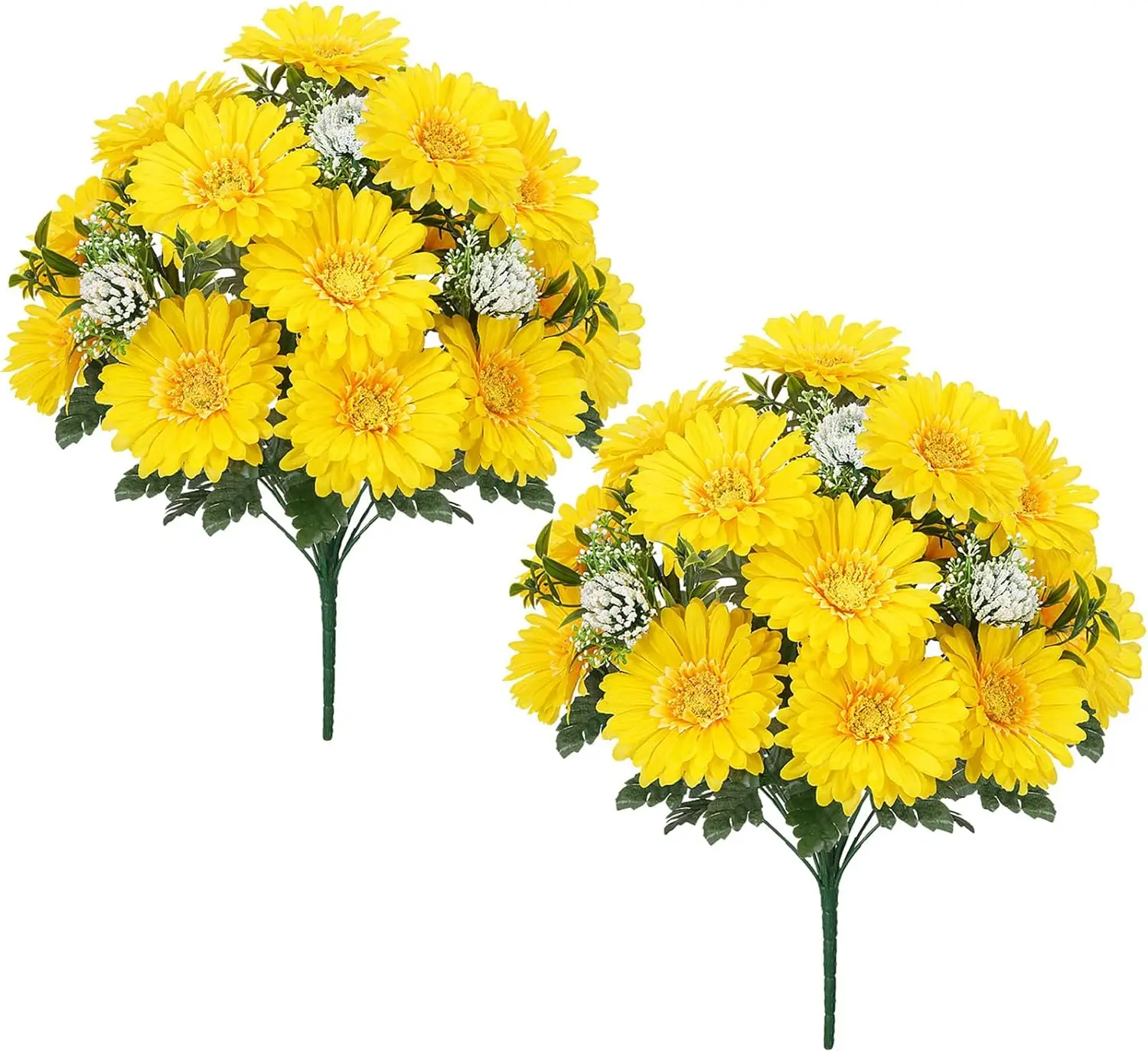 

2Pcs Cemetery Flowers for Grave, Yellow Daisy Artificial Flowers Faux Silk Sunflower Bouquets 18 Stems UV Resistant Spri