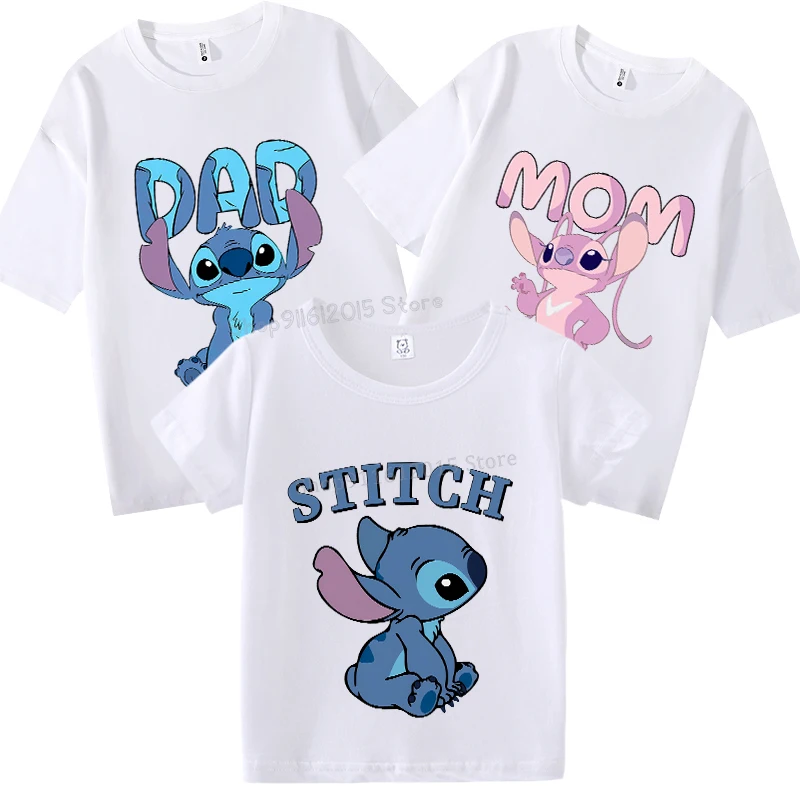 Stitch Angel Matching Outfits T-Shirts Family Suit Tees Dad Mom Boy Girl Tops Parent-Child Clothing Short Sleeve Couple Outfit