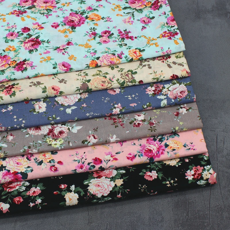 Quilting Fabric Cotton Poplin Rose Flower Thin Light DIY Handmade per Half Meter