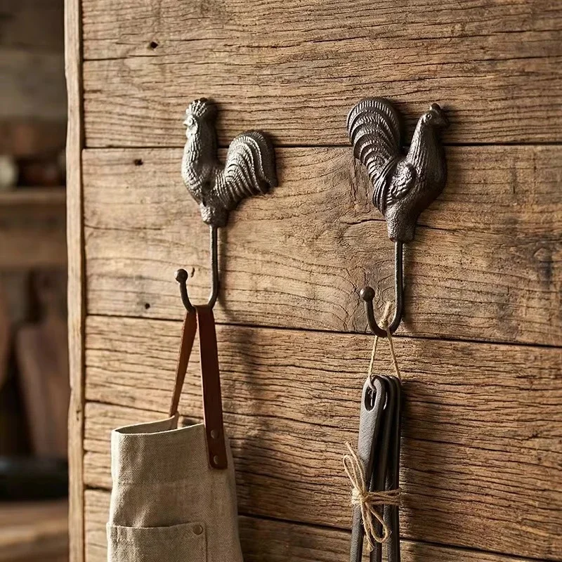 Iron Rooster Hen Animal Hanger Wall Decoration Retro Creative Home Decor Homestay Clothes Hooks with Nails Punching Fixing