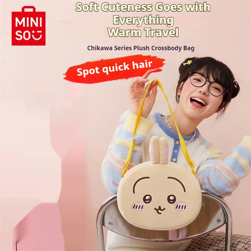 MINISO sac à dos en peluche sac à bandoulière Chiikawa Usagi Hachiware sac à jouet poupée sac à épaule kawaii sac d’école de grande capacité kawaii étudiant enfant sac à poupée en peluche