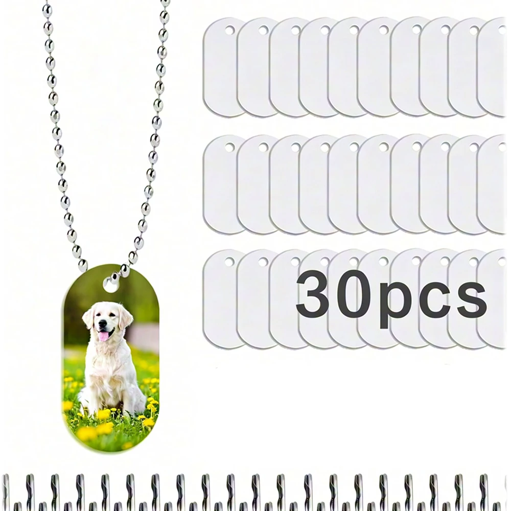30sets DIY Sublimation Aluminum Picture Frame Pet Dog Tag Necklace Blanks Metal Stamping Pendants for Crafts