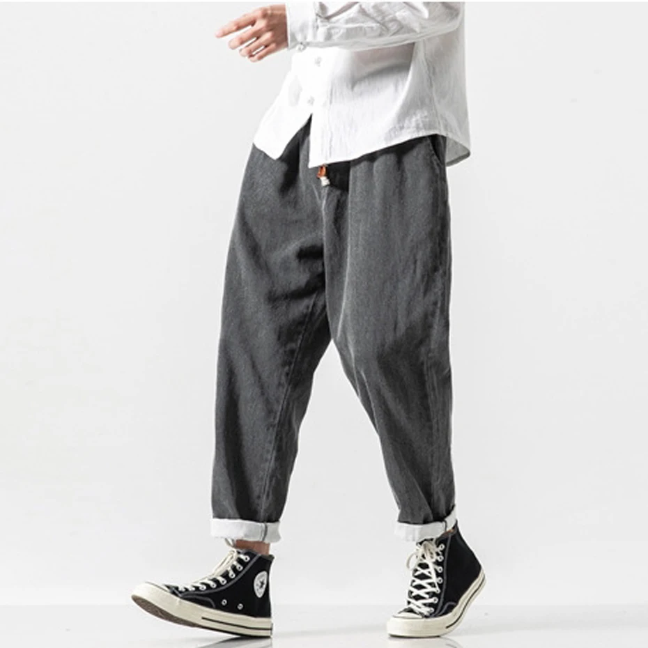 Denim Pants Men Hip Hop Streetwear Jeans Vintage Solid Color Jeans Elastic Waist Trousers US Size Clothes