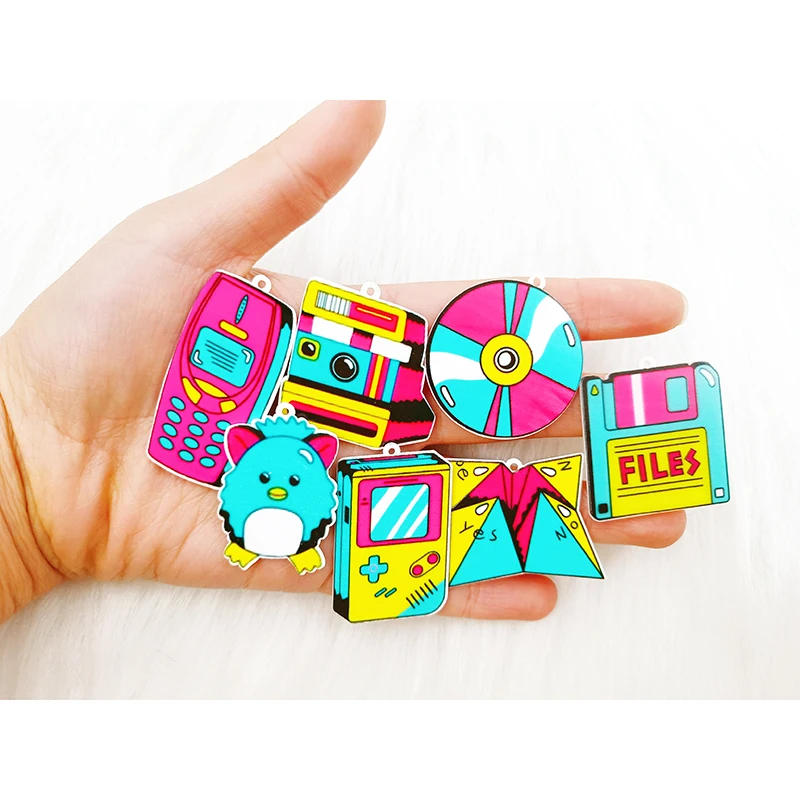 Mixed 20/50PCS Acrylic Back to 80’s 90’s Memories Charms Flat Back Planar Pendants for DIY Earrings Hairpin Jewelry Making