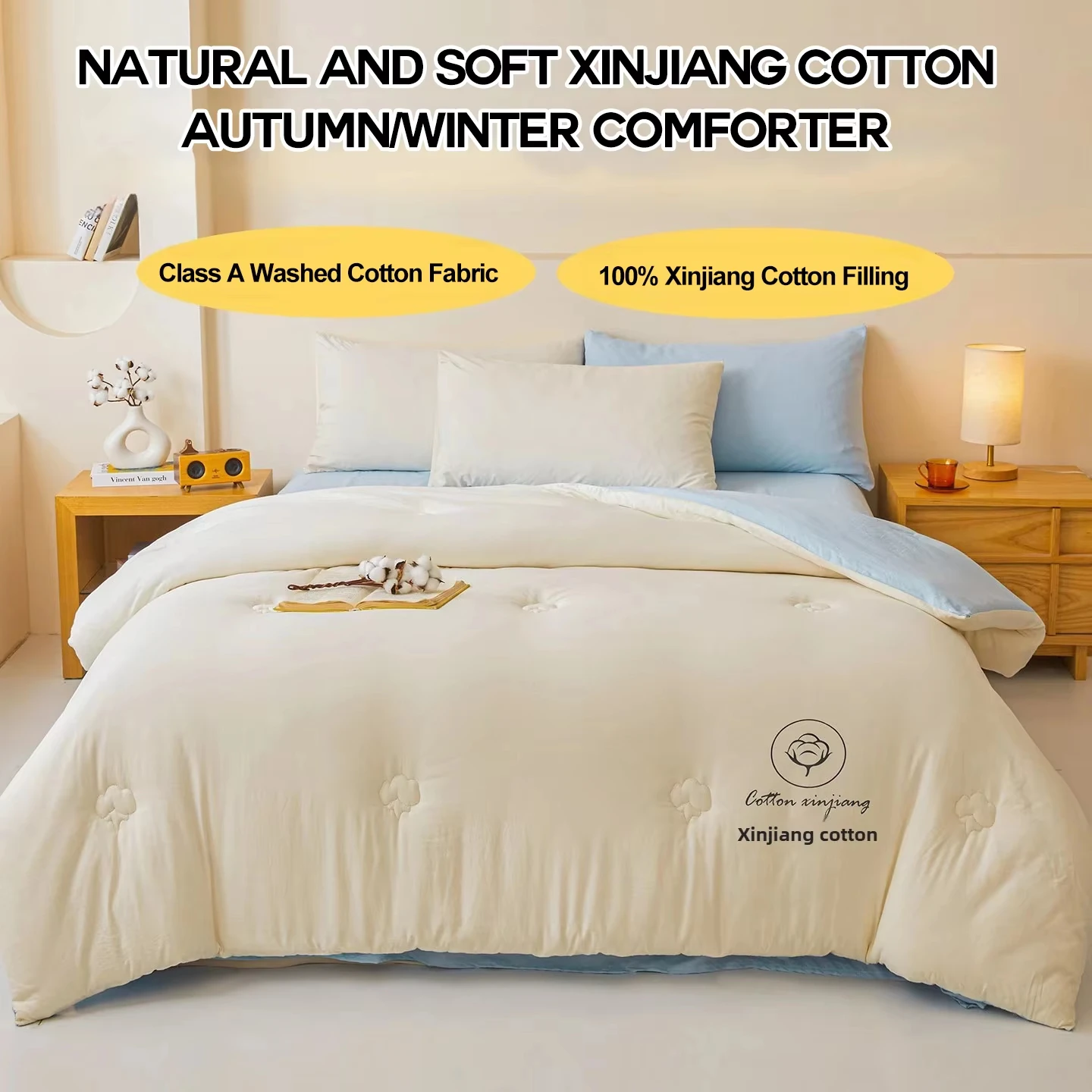 100% Cotton Filled Super Soft Autumn Winter Quilt Lightweight Fluffy Warm Duvets Core Grade A Comfort Quilted Double Comforter