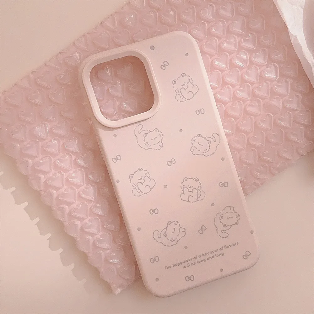 Koreanische rosa süße Cartoon Kätzchen Schleife weiche Handyhülle für iPhone 17 16 15 14 13 12 Pro Max Plus stoßfeste Schutzhülle