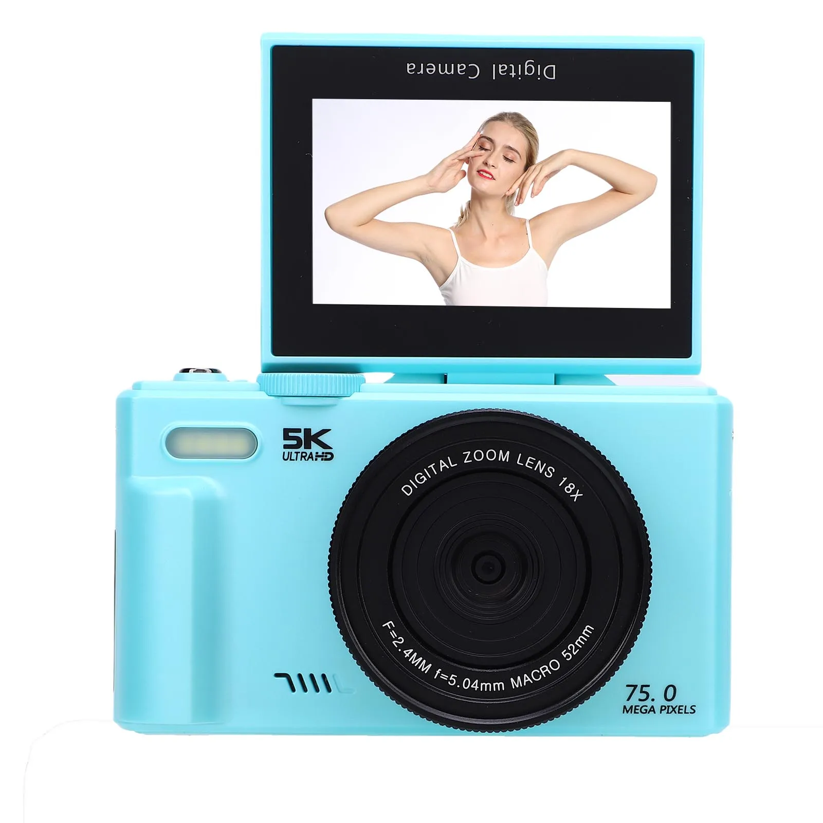 

5K Digital Camera 75MP 18X Zooming 180 Degree Flip Screen WiFi Digital Camera with 52mm 0.45X Macro Wide Angle Lens 64G Memory