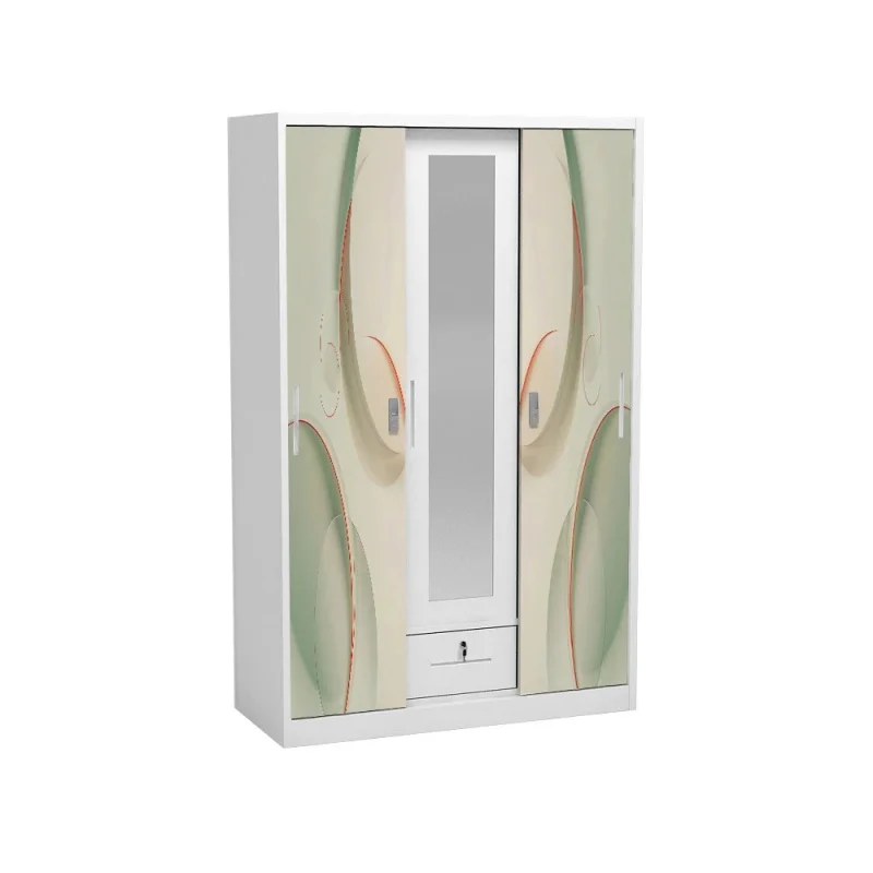 custom.Modern White Steel Bedroom Wardrobe with Sliding Door Printed Hanging Feature Living Room Dining Workshop Laundry