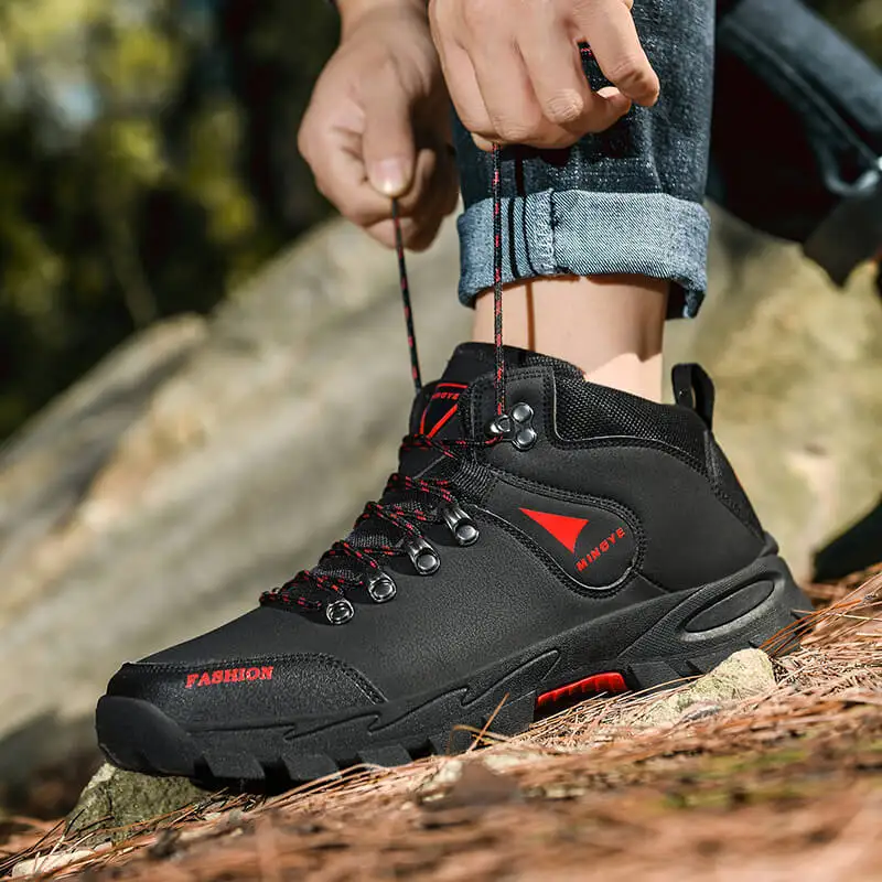 

Brand Men's Sneakers High Top Hiking Shoes for Men Leather Waterproof Outdoor Mountain Trekking Shoes Anti-slip Climbing Boots