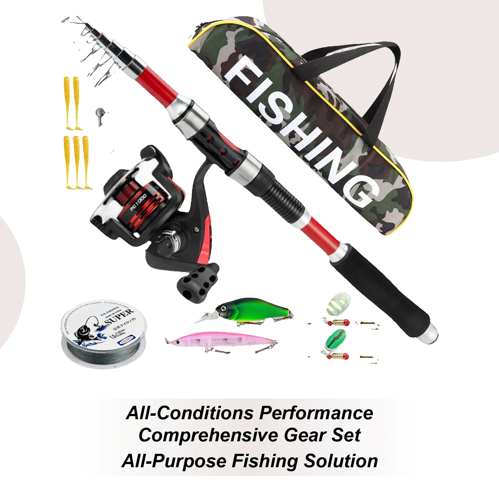 

Fishing Rod Reel Combo Fishing Pole Combo for Adults Outdoor Gear Bass Lures Tool Kit Accessories with Carrying Bag for Trout