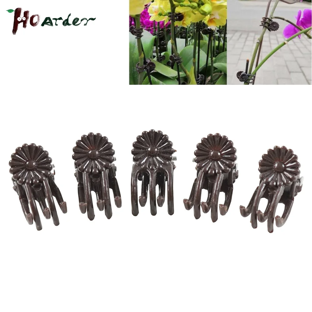 

25/50/100 5-Claw Brown Orchid Clip Garden Plant Clamp for Climbing Vine Stem Support Fix Planting Cage Tied Branch Grow Upright