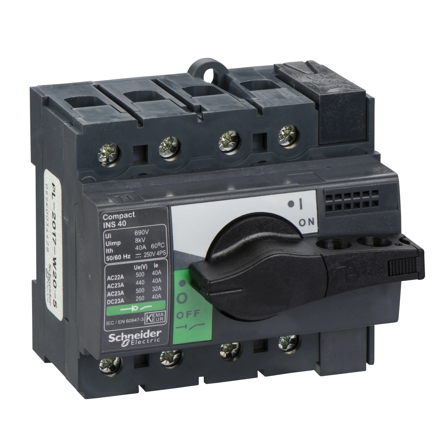 

28901 INS40 4P switch disconnector, Compact INS40, 40A, standard version with black rotary handle, 4 poles
