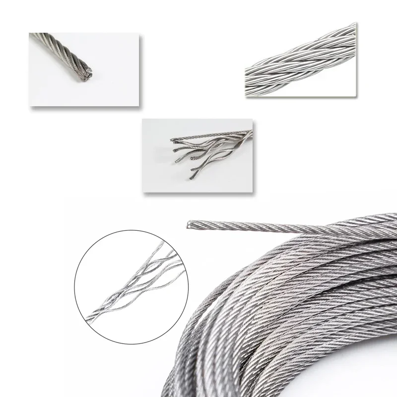 10M/5M Diameter 0.5mm~3mm 7X7 Structure 304 Stainless Steel Wire Rope Thin Cable Softer Fishing Lifting Cable