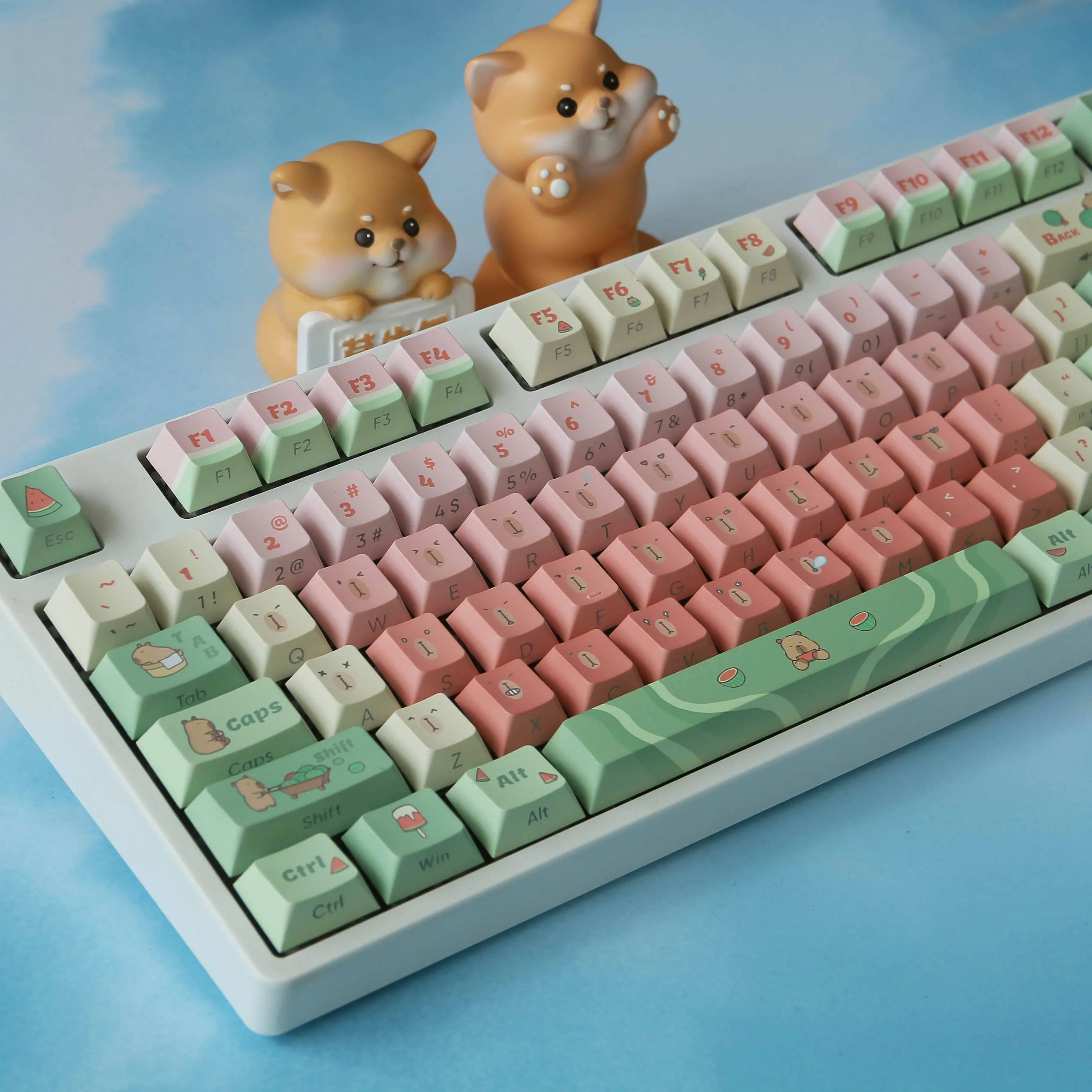 Capybara Watermelon Theme Keycaps Set QX3/Cherry Profile PBT Sublimation DIY Mechanical Keyboard Caps Summer Cute Keycap