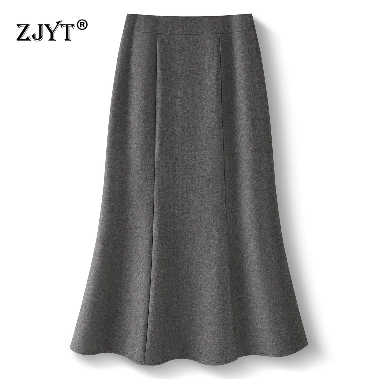 ZJYT Elegant Ladies Trumpet Skirts Women Autumn 2026 High Waist Solid Grey Office Work Skirt Female Bottoms Plus Size Clothes