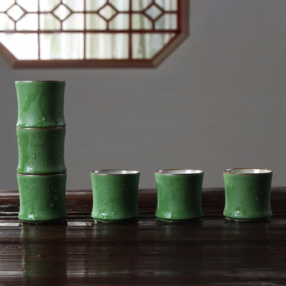 3pcs Household Ceramic Bamboo Joint Tea Cup 90 Ml Simulation Kung Fu Tea Cup Green Chinese Style Teaware Mugs Tea Enthusiast