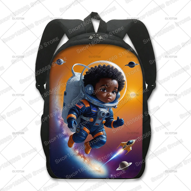 Cartoon Astronaut Print Backpack Afro Black Boys Girls Spacesuit Rucksack for Travel Teenager Book Bag Large Capacity Daypack