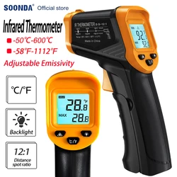 -50-600℃ Digital Infrared Thermometer Gun with Adjustable Emissivity IR Laser Temperature Gun Non-contact Pyrometer Industrial