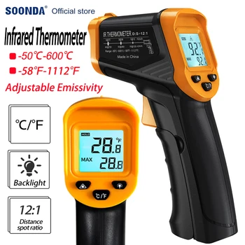 -50-600 ℃ ayarlanabilir emisivite IR lazer ile dijital kızılötesi termometre tabancası ısı tabancası temassız pirometre endüstriyel