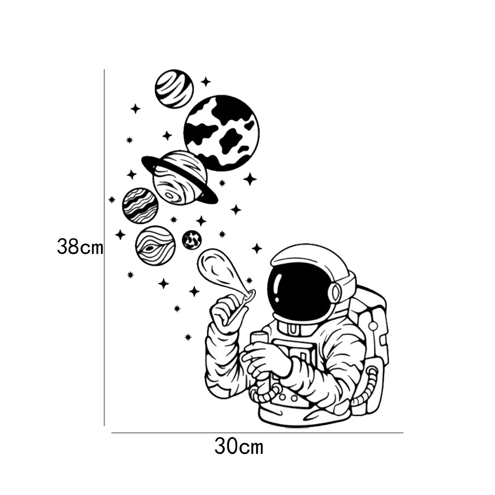 Cartoon Astronaut Making Planet Soap Balloons Wall Decal Playroom Plants Spaceman Cosmonaut Wall Sticker Kids Vinyl Room