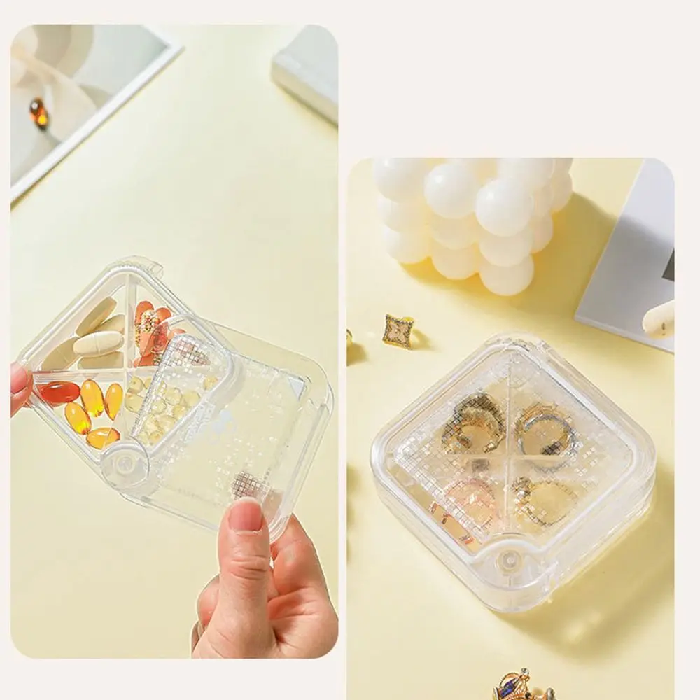 4 Grids 7 Day Pill Box Transparent Moisture-proof Mini Pill Box Weekly Handle Storage Box Medicine Packaging Box Travel