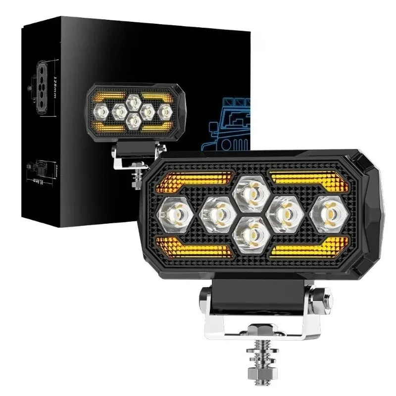 Yellow and white two-color 40W-5 inch square bright LED concentrating car off-road vehicle construction vehicle spotlight