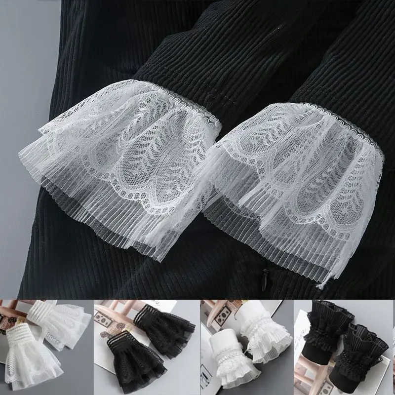 1Pair Detachable Fake Sleeves Spring Autumn Fashion Sleeve Cuffs Lace Cuffs Sweater Decorative Sleeves Ruffles Elbow Sleeve Cuff