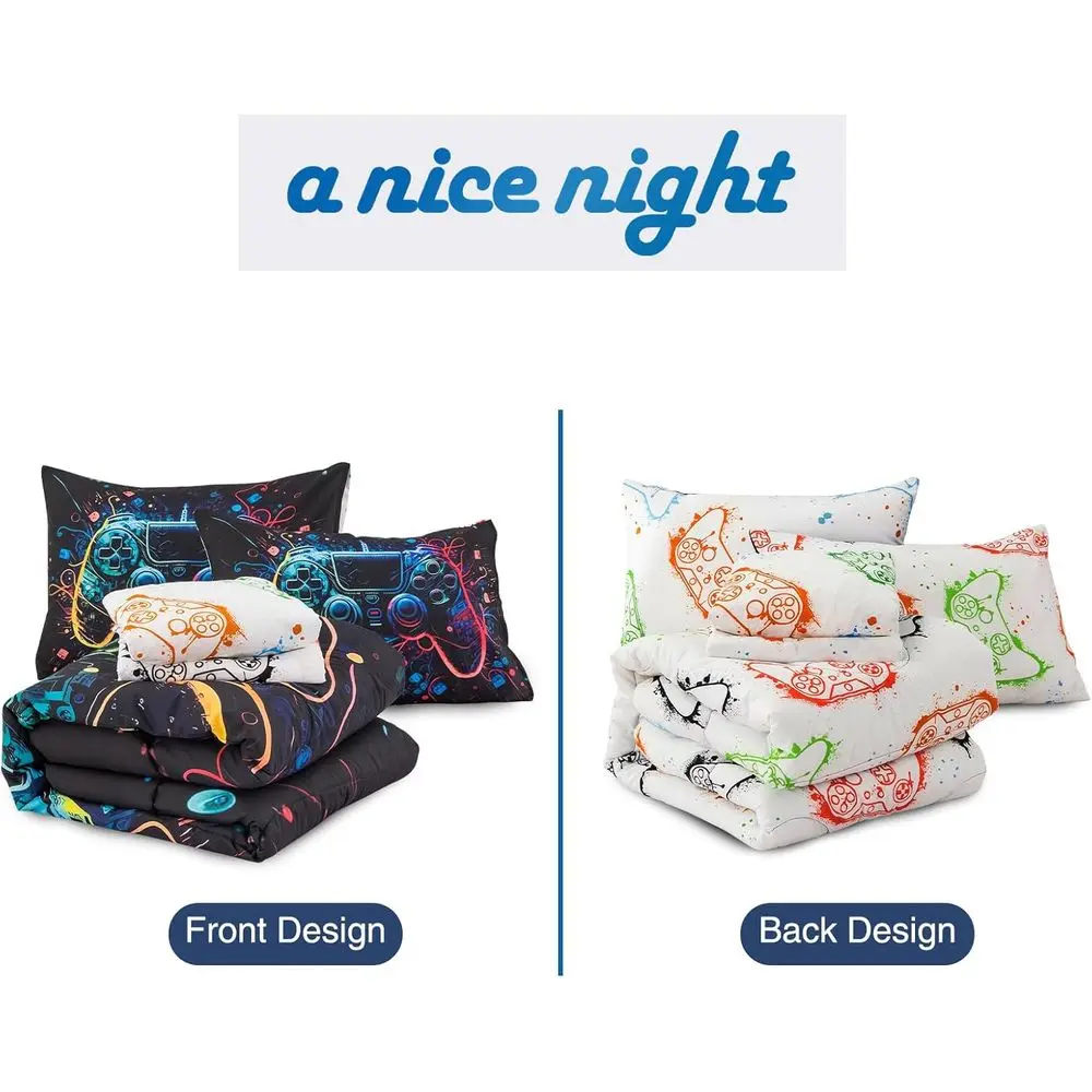 Set trapunta per console di gioco full size da 5 pezzi per bambini e adolescenti con spazio 3D e stampa gamepad