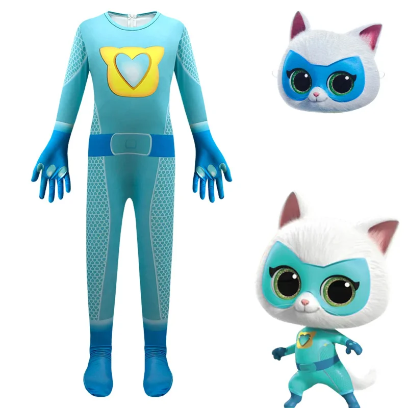 SuperKitties Cosplay para crianças, bodysuit anime para meninos e meninas, macacões extravagantes, roupas de carnaval, festa de aniversário