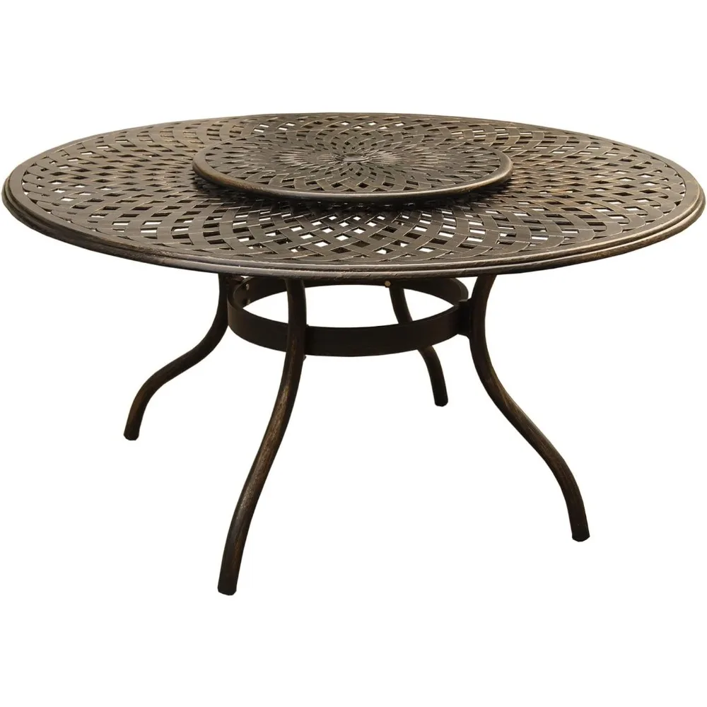 

Mesh Lattice 59 Inch Bronze Lazy Susan Outdoor Aluminum Round Patio Dining Table, Large