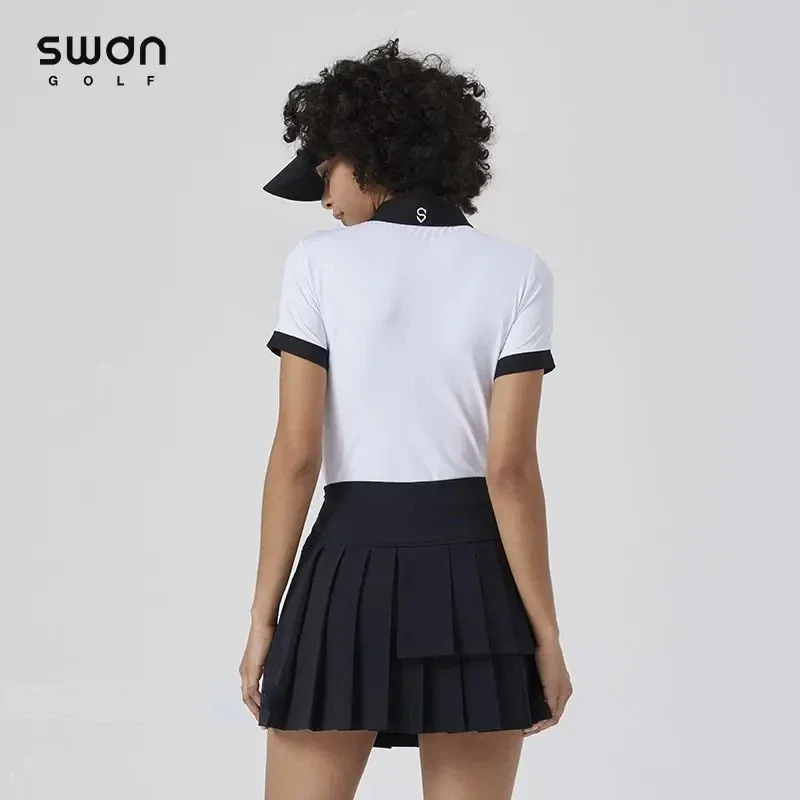 SG Spring Summer Female Short-sleeve Tops with Bow Tie Golf T-shirt Korean Golf Clothes Lady Anti-light Skort Pleated Skirt Sets