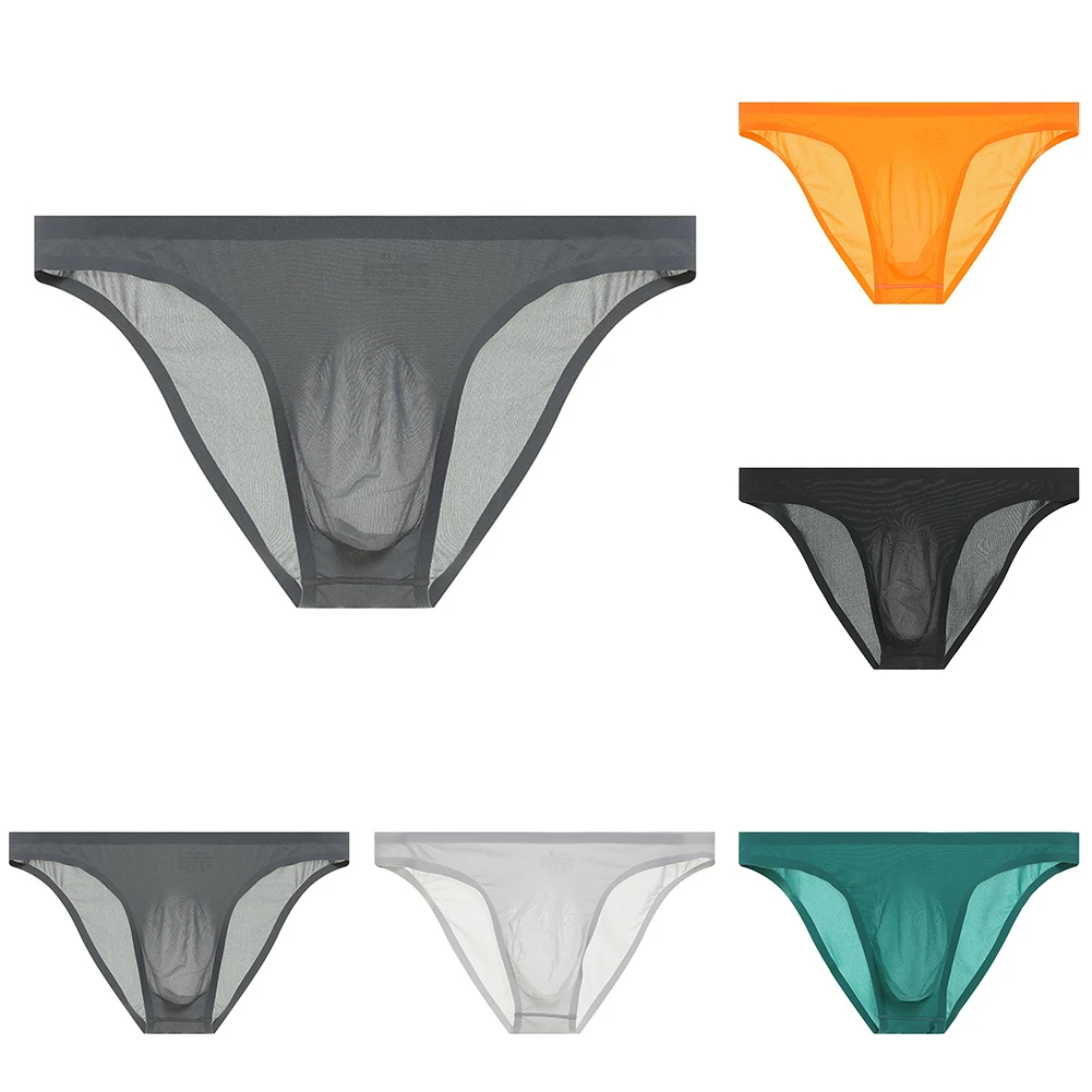 

Summer Men Low Waist Sexy Briefs Pouch Panties Casual See Through Underwear Sheer Lingerie High Stretch
