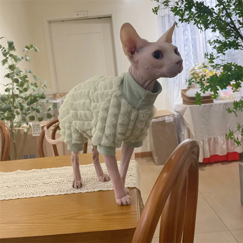 Elegant Warm Sphynx Cat Turtleneck Sweater Hairless Cat Clothes Comfort Winter Coat Thickening Fleece Jacket for Sphynix Cat