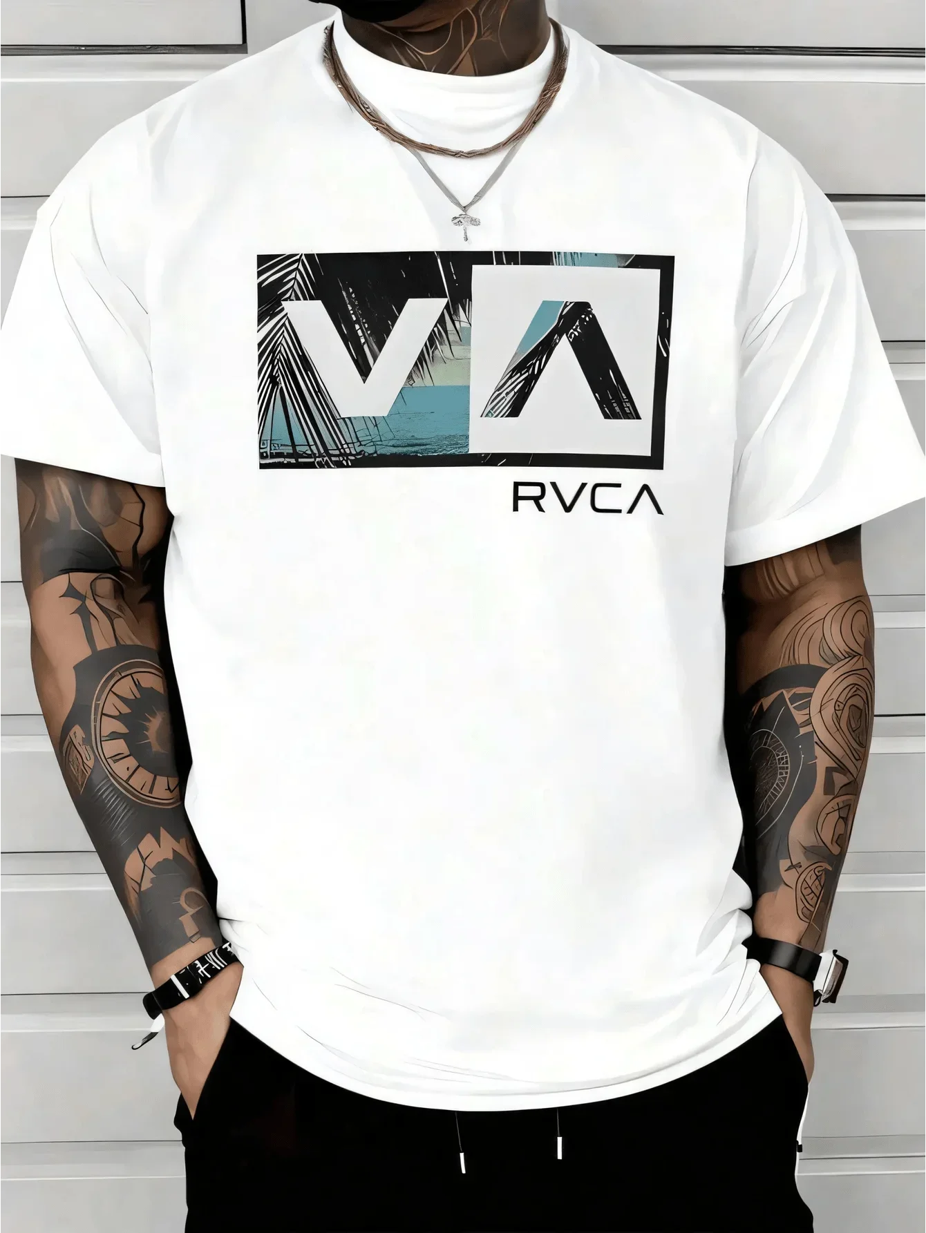 Ropa De HombreTropical Palm Silhouette Merging With Ocean Horizon For A Relaxed Coastal Vibe Men's 100% Cotton Logo TshirtLoose
