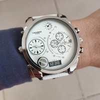 Cagarny Dual Time Display Men Watches Top Brand White Large Dial Quartz Creative Sport Military Wristwatch Gifts Reloj Hombre