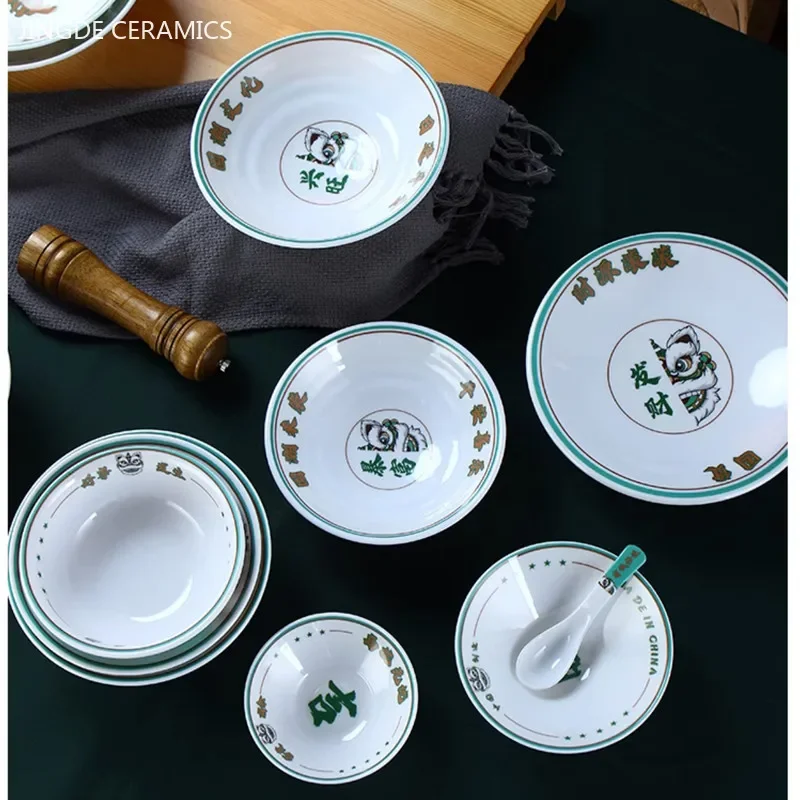 1Pc Chinese Plastic Plate Noodles Bowl Retro Melamine Tableware Custom Not Easily Broken Salad Plate Kitchen Cutlery Accessories view 6