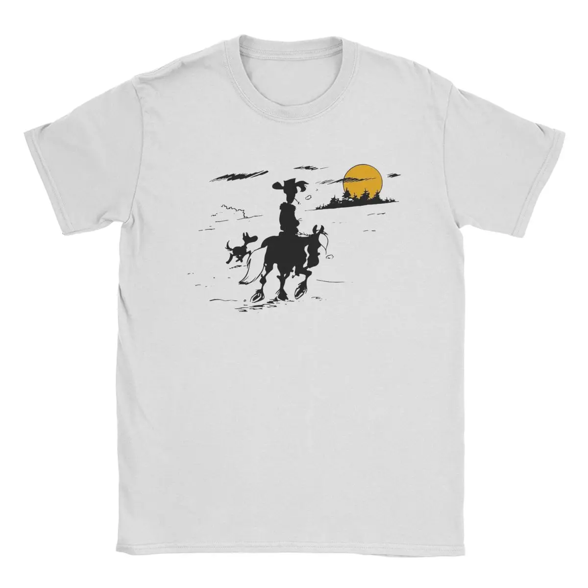 Men's T-Shirts Lucky Luke Jolly Jumper And Rantanplan 100% Cotton Tee Shirt Short Sleeve T Shirts Crewneck Clothing 4XL 5XL