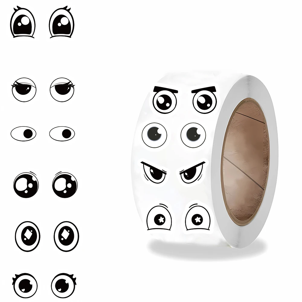 500Pcs/roll Kawaii Small Expression Eyes Cartoon Stickers Cute Gaze Phone Cafe Aesthetic Streetwear Graffiti Bicycle Sticker image 2