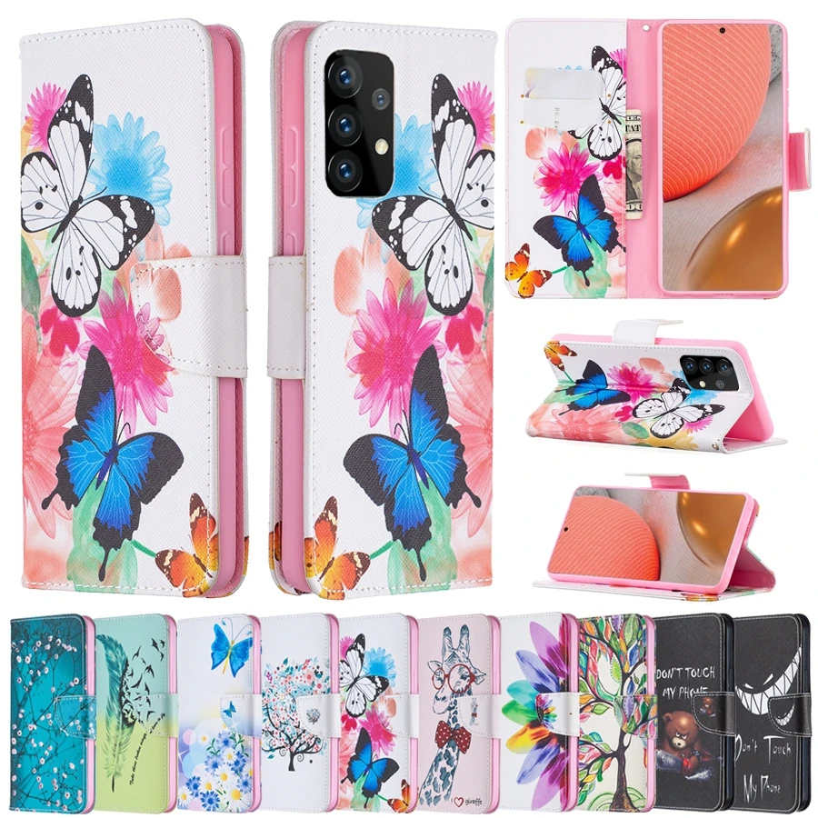 

Wallet Case For Samsung Galaxy A01 A02 A02S A10 A12 A21S A22 A32 A42 A51 A52 A70 A71 A72 A82 Cartoon Animal And Plant Patterns