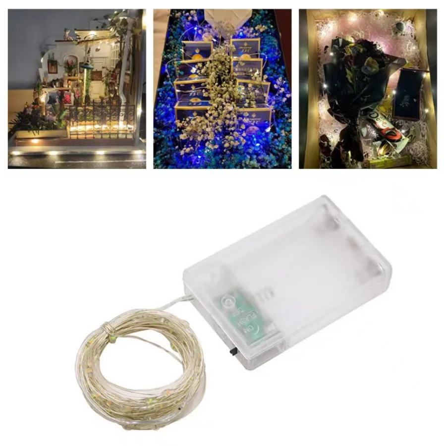 Guirnalda de alambre de cobre con batería USB, luces LED impermeables para exteriores, iluminación de hadas para Navidad, decoración de fiesta de