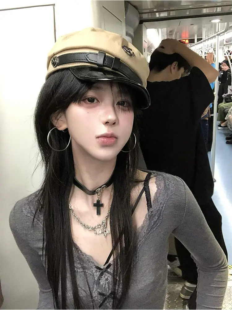 Seeslim 긴 소매 고스 티, 스키니 핫스위트 슬림 시크 티셔츠, 한국 패션, Y2k, 2000 년대 의류, 가을
